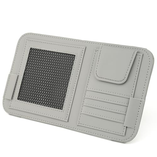 Aturmon Leather Sun Visor Organizer for Truck Sunglasses Holder Cards Sleeve Pockets Organizer Visor Document Holder for Registration License Drving License Insurance Cards Pen Key - Image 1