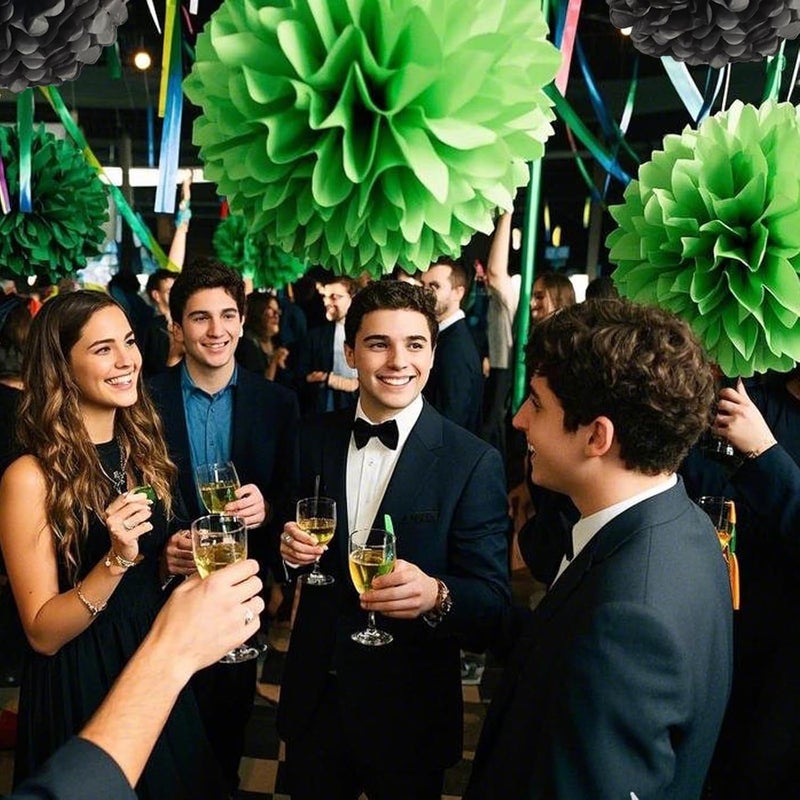 Capesaro Black Green Tissue Paper Pom Poms, 12PCS Tissue Paper Flowers Soccer Video Game Decorations Football Party Supplies Birthday Boys Party Graduation Decorations - Image 4