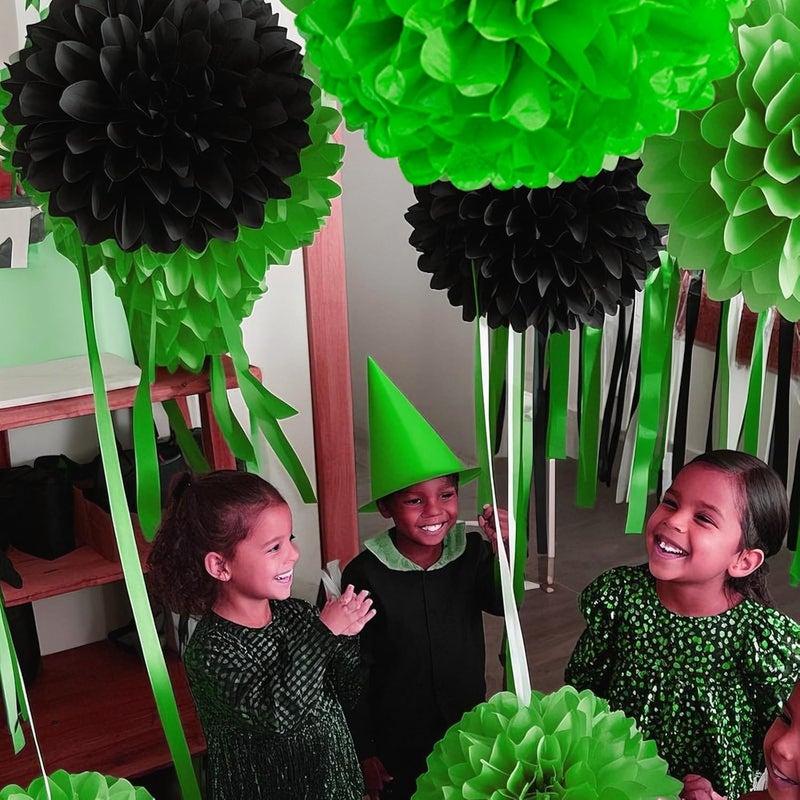 Capesaro Black Green Tissue Paper Pom Poms, 12PCS Tissue Paper Flowers Soccer Video Game Decorations Football Party Supplies Birthday Boys Party Graduation Decorations - Image 5