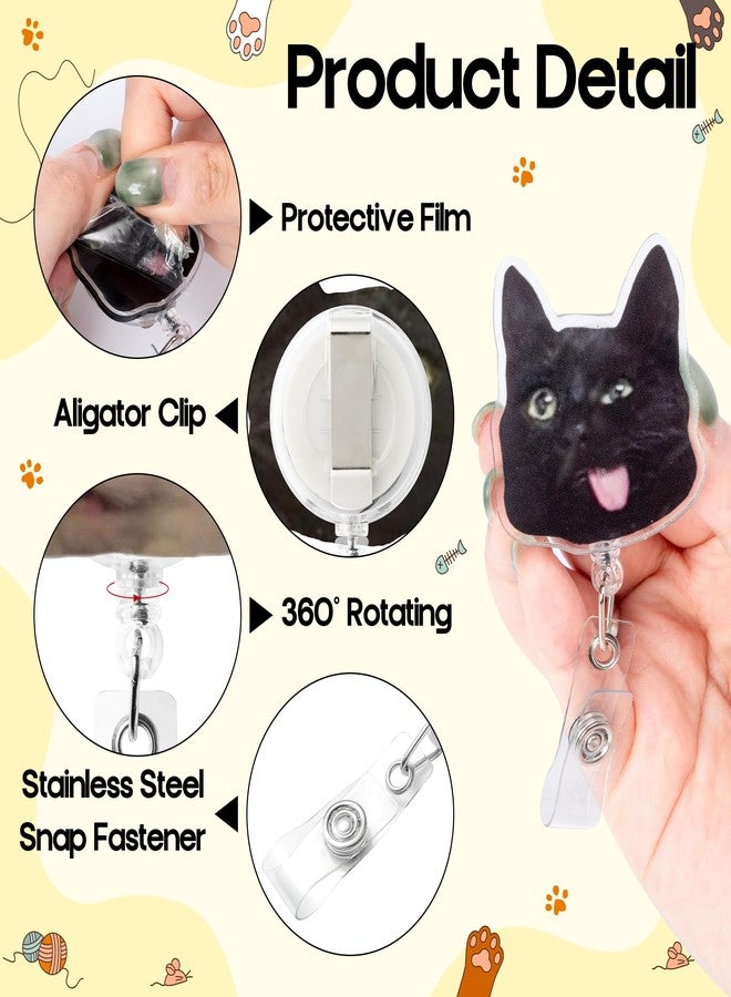 Eartim Black Cat Meme Badge Reel - 16Pcs Funny Meme Cat Acrylic Retractable ID Badge with Metal Clip Cute Animal Name Tag Holder for Kid Nurse Pet Lover Office Staff Student Birthday Gift Party Supply - Image 4
