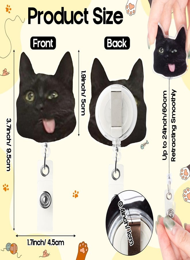 Eartim Black Cat Meme Badge Reel - 16Pcs Funny Meme Cat Acrylic Retractable ID Badge with Metal Clip Cute Animal Name Tag Holder for Kid Nurse Pet Lover Office Staff Student Birthday Gift Party Supply - Image 3