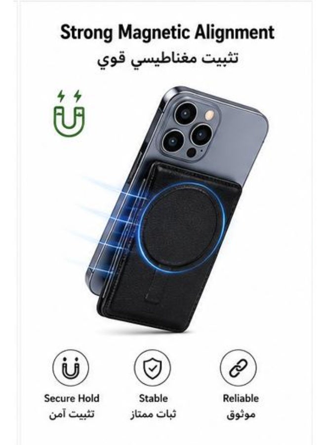 كيفكس كيوفكس محفظة ماج سيف مغناطيسية مع حامل جوال وحامل بطاقات متعدد وجلد فاخر متوافقة مع هواتف MagSafe باللون الأسود - Image 3