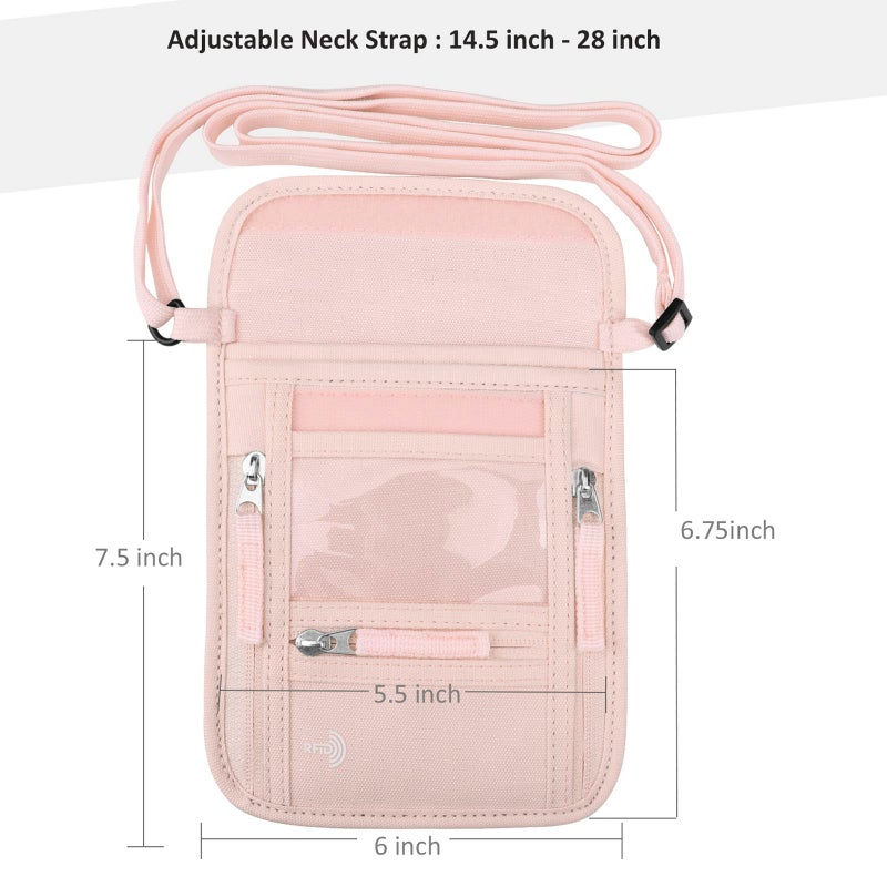WALNEW Passport Holder Neck Pouch Travel Wallet for Women and Men, RFID Blocking Security Slim Traveling Wallet with Around Neck Lanyard Strap, Pink - Image 2