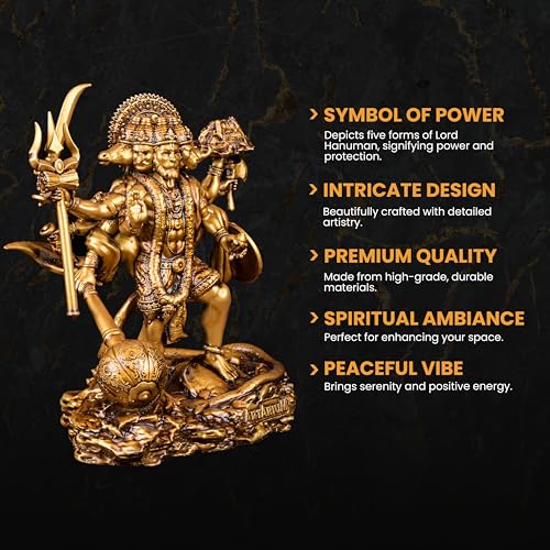Artarium Shri Panchmukhi Hanuman Murti Bajrangbali Statue Anjaneya Pavan Putra Idol Hanuman Ji Sankat Mochan Figurine Murti for Car Dashboard Home Decor (Panchmukhi Hanuman Standing 3.5 Inch) - Image 5