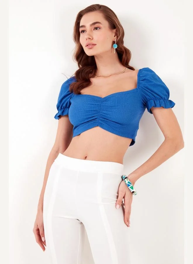 Lela Lela Slim Fit Gathered Detailed Sweetheart Neck Crop Blouse Women's BLOUSE 5865601