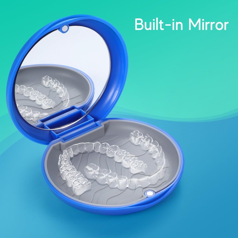 B Rush Premium Aligner Case Kit with Mirror, Portable Retainer Case for Invisalign Aligners, Night Guards, and Mouth Guards, with 2 Pcs Chewies, Aligner Removal Tool and Travel Bag (Blue) - Image 3
