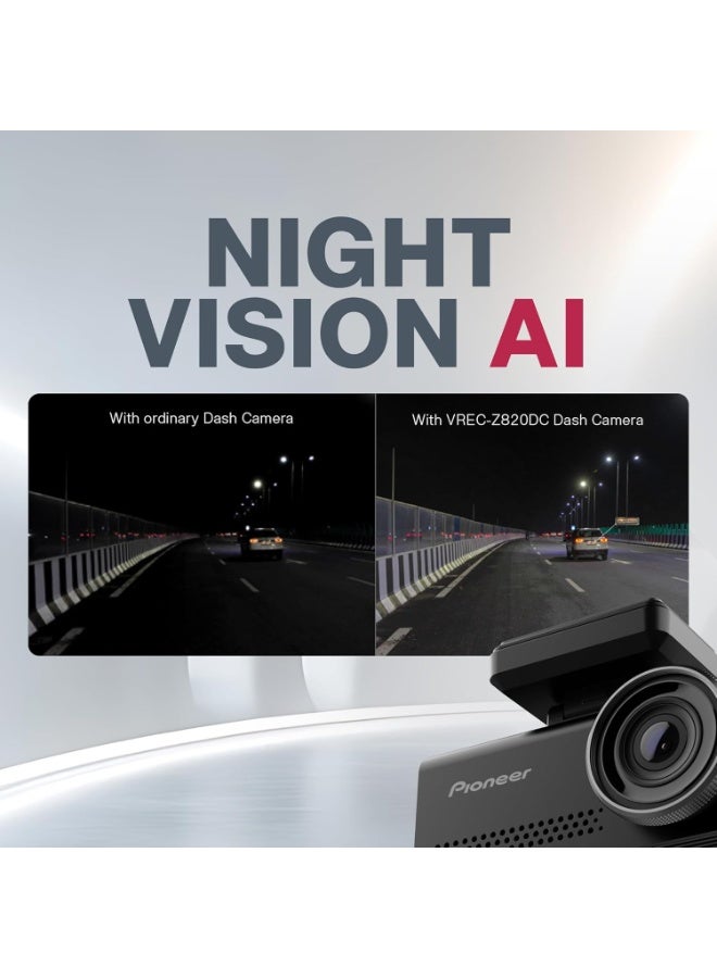 بايونير كاميرا لوحة القيادة VREC-Z820DC | كاميرا أمامية بدقة 4K، وكاميرا خلفية عالية الدقة | مستشعر STARVIS | رؤية ليلية بالذكاء الاصطناعي | شاشة 7.2 سم | تنبيهات ADAS | تسجيل GPS - Image 4