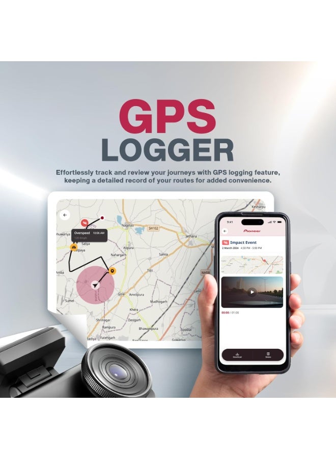 بايونير كاميرا لوحة القيادة VREC-Z820DC | كاميرا أمامية بدقة 4K، وكاميرا خلفية عالية الدقة | مستشعر STARVIS | رؤية ليلية بالذكاء الاصطناعي | شاشة 7.2 سم | تنبيهات ADAS | تسجيل GPS - Image 5