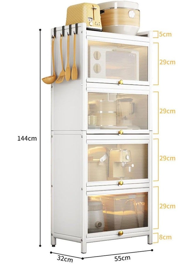 GoldenLike  أرفف تخزين المطبخ، رف تخزين رف الخبز ومحطة الميكروويف، رف تخزين من 5 طبقات، رف منظم للمطبخ، خزانة تخزين مقاومة للغبار مع أبواب وخطافات شفافة لغرفة المعيشة وغرفة النوم - Image 2