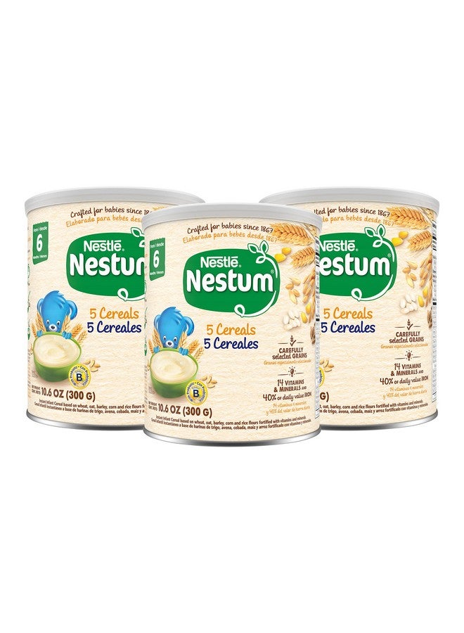 Nestle Nestum Infant Cereal, 5 Cereals, Made for Infants 6 Months Old, 10.6 Ounce Canister (Pack of 3) - Image 1