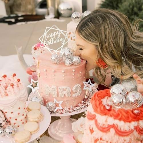 SONICEBUY 33Pcs Disco Ball Cake Toppers Silver Disco Balls Cake Decorations with Mirror Balls Happy Birthday Cake Topper and Star Cake Toppers for 70s 80s Disco Music Dance Themed Party Decorations Supplies - Image 4