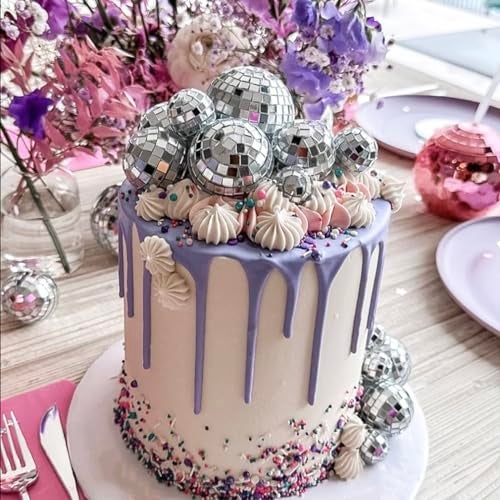 SONICEBUY 33Pcs Disco Ball Cake Toppers Silver Disco Balls Cake Decorations with Mirror Balls Happy Birthday Cake Topper and Star Cake Toppers for 70s 80s Disco Music Dance Themed Party Decorations Supplies - Image 5
