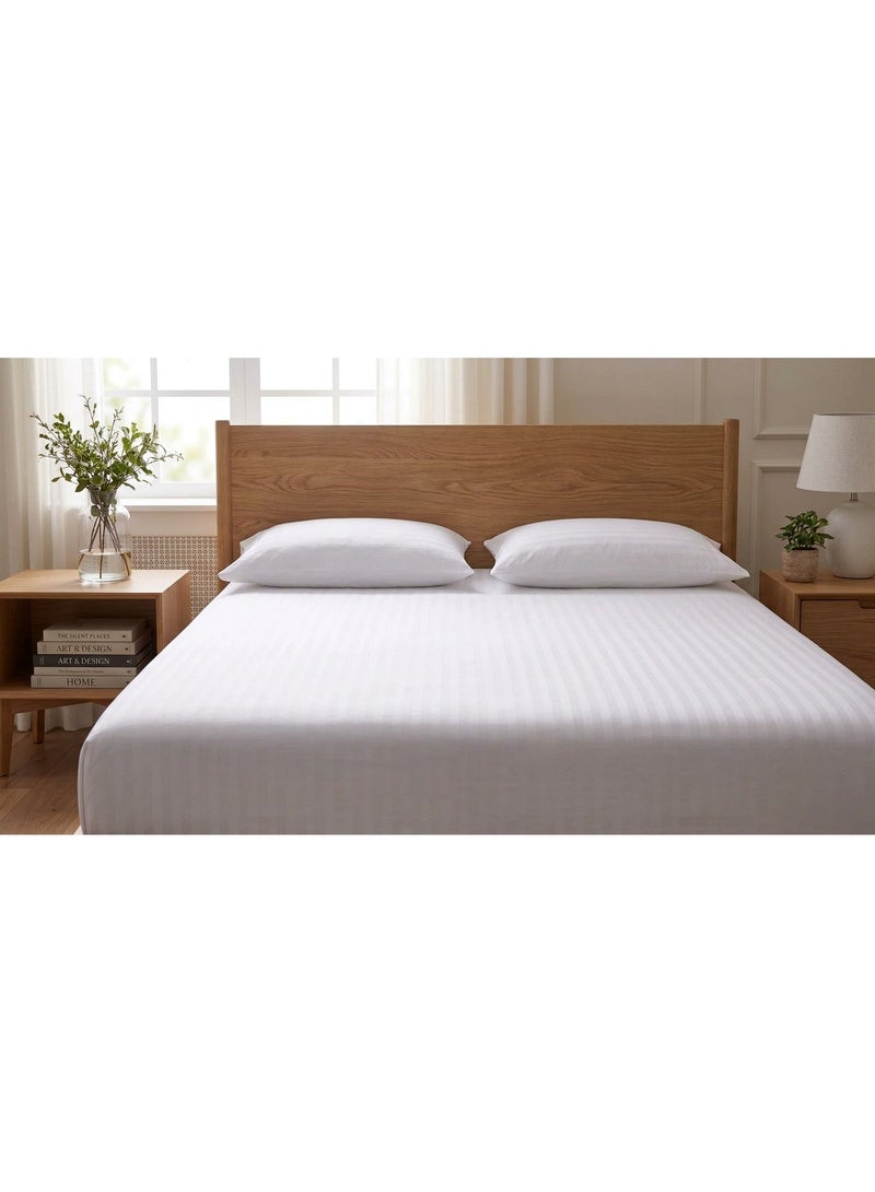 RISHAHOME 3 Pc White Stripe Flat Sheet Set — 220x240 cm, 2 Pillow Cases - Image 1