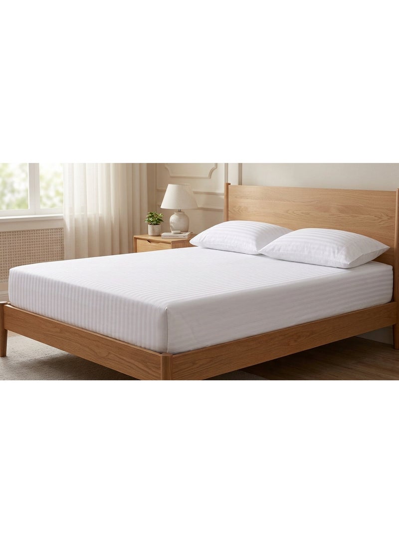 RISHAHOME 3 Pc White Stripe Flat Sheet Set — 220x240 cm, 2 Pillow Cases - Image 2