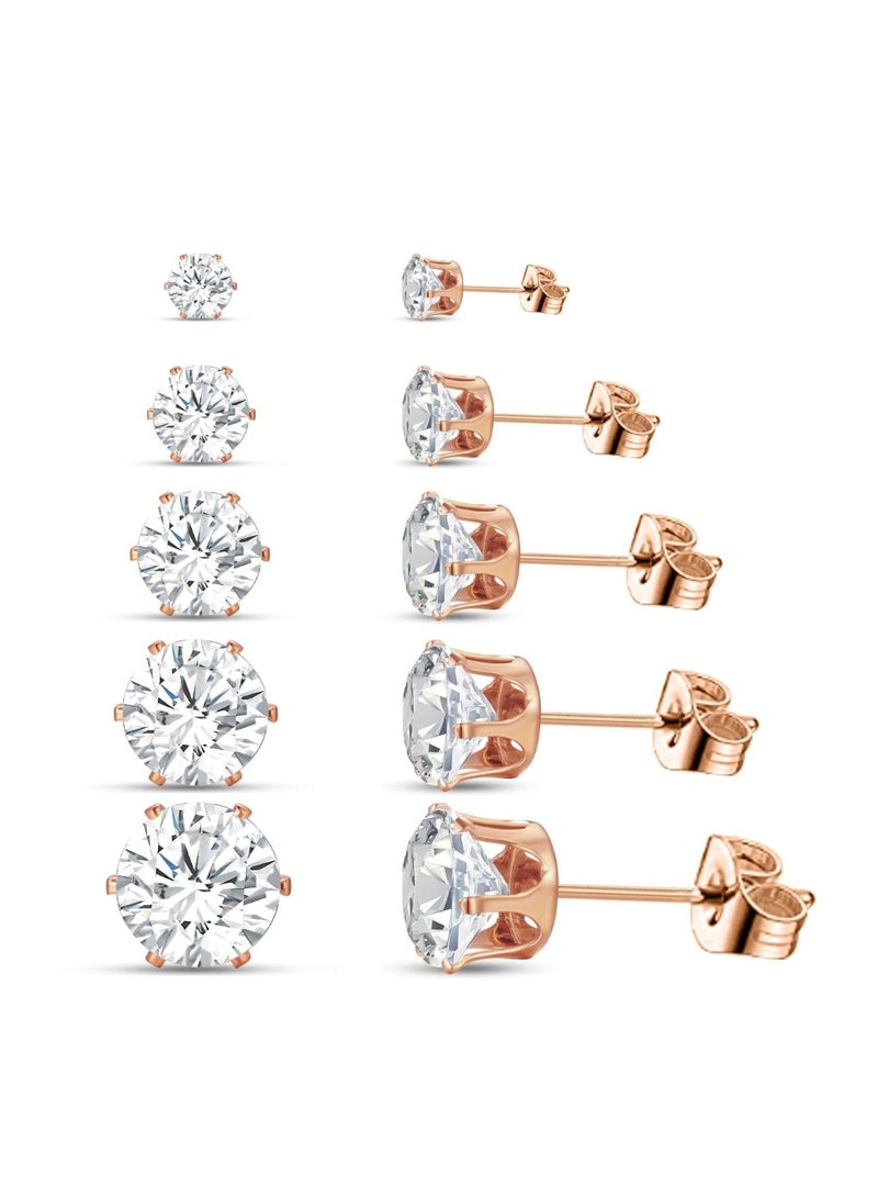 Huitich Copper Color Plated Cubic Zirconia Stud Earrings Set 5 Pairs  - Image 1