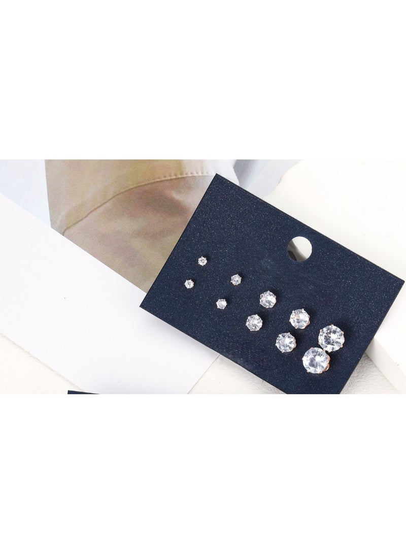 Huitich Copper Color Plated Cubic Zirconia Stud Earrings Set 5 Pairs  - Image 5