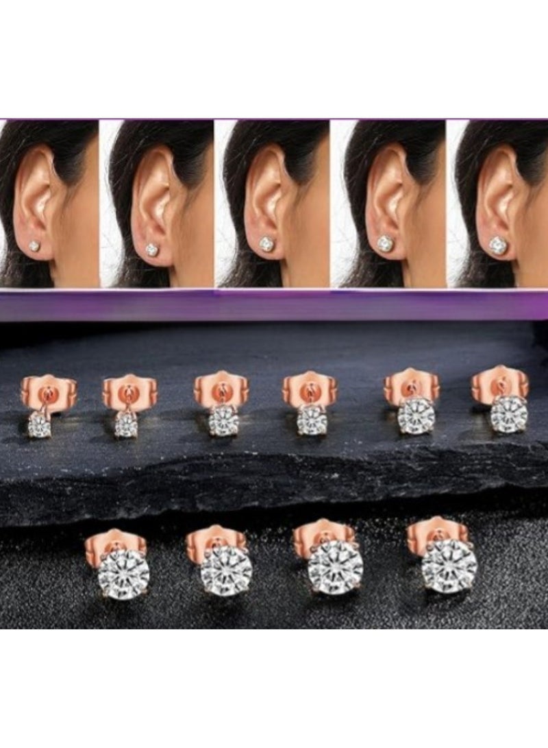 Huitich Copper Color Plated Cubic Zirconia Stud Earrings Set 5 Pairs  - Image 4