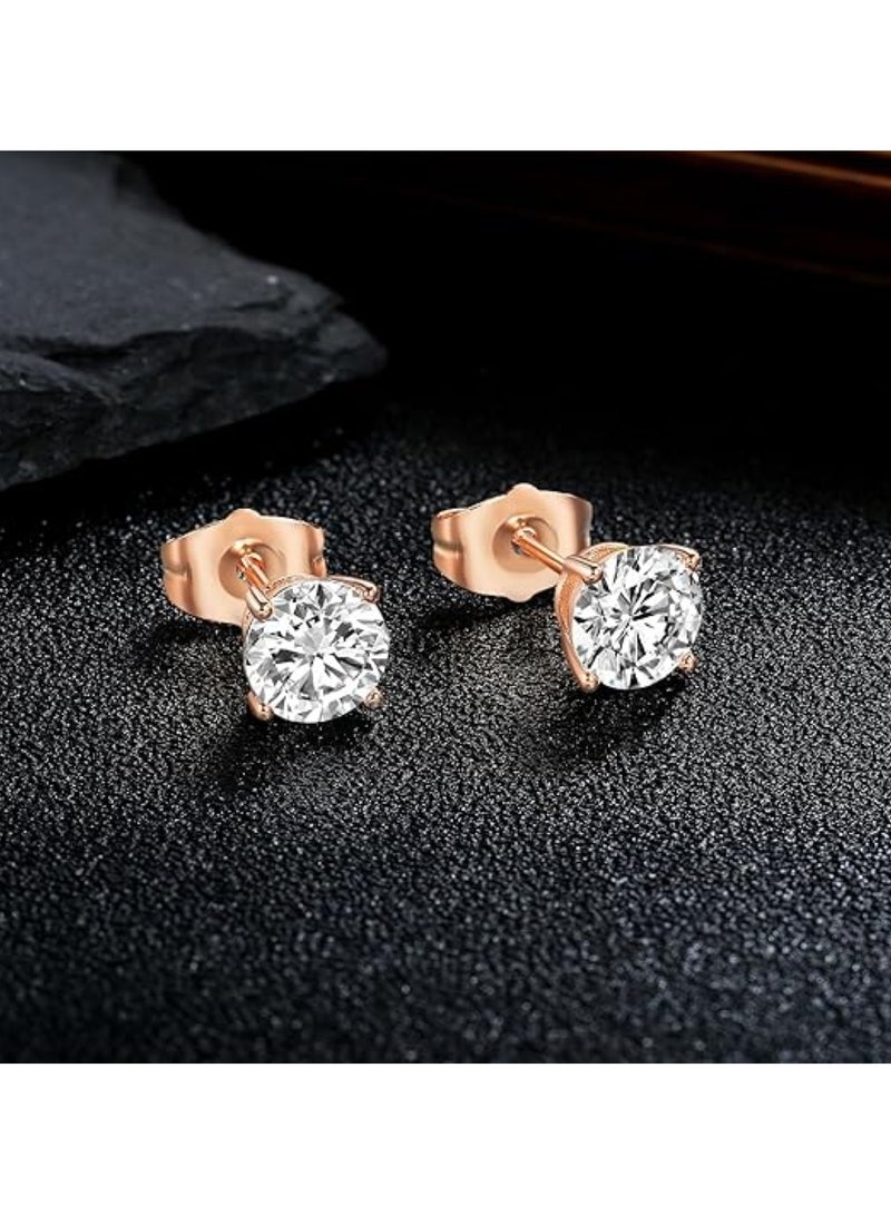 Huitich Copper Color Plated Cubic Zirconia Stud Earrings Set 5 Pairs  - Image 3