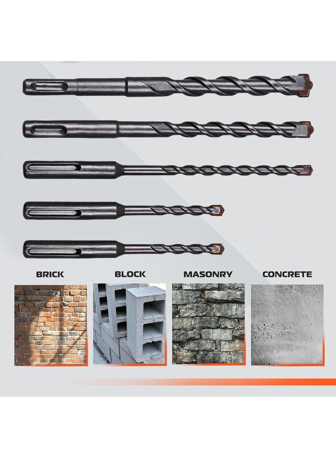 SENBANG 5Pcs SDS-Plus Rotary Hammer Drill Bit Set (5-6-8-10-12mm) for Concrete, Brick, Masonry & Block Drilling - High-Speed, Secure Shank, Quick Debris Removal - Durable Power Tool Accessor - Image 3