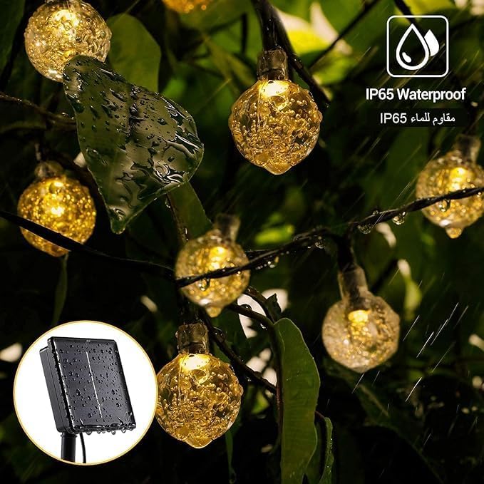 JUSTADIL Solar String Lights Outdoor,Warm White Crystal Ball Fairy Lights Waterproof Solar Powered String Lights for Garden,Decoration Lighting for Home, Garden, Patio, Yard and Party (100 LED 12M) - Image 5