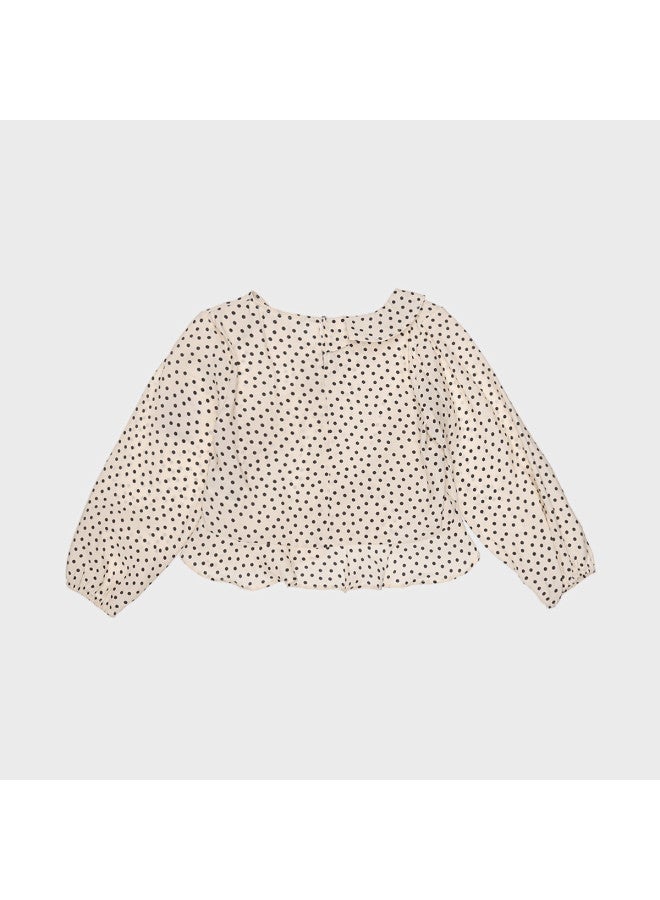 Zara Kids' Sweet And Stylish Fashionable Polka Dot Blouse With Irregular Lace - Image 3