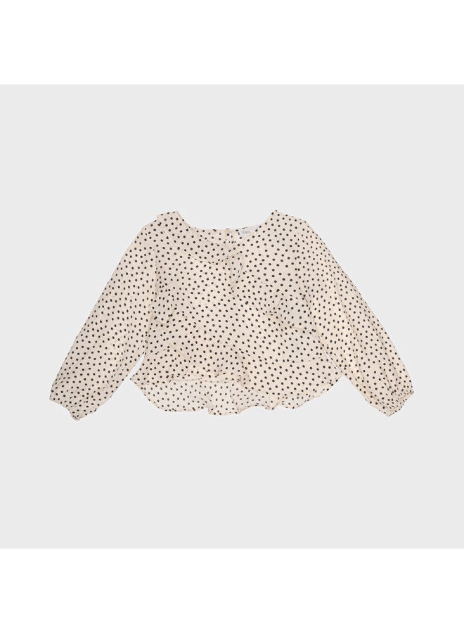 Zara Kids' Sweet And Stylish Fashionable Polka Dot Blouse With Irregular Lace - Image 2
