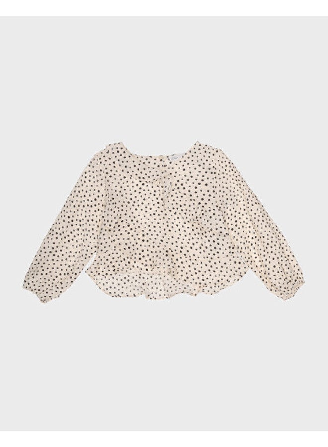 Zara Kids' Sweet And Stylish Fashionable Polka Dot Blouse With Irregular Lace - Image 1
