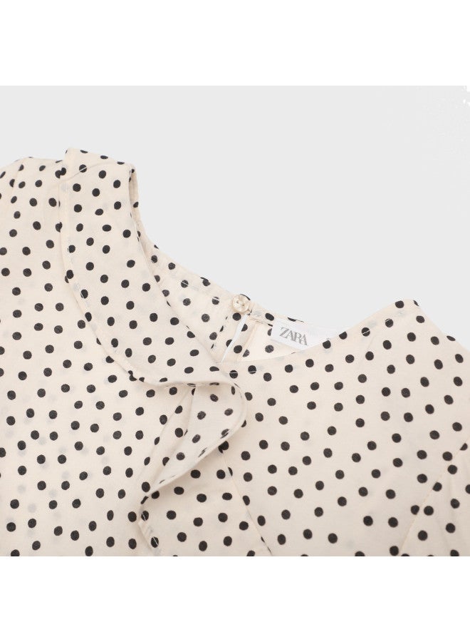 Zara Kids' Sweet And Stylish Fashionable Polka Dot Blouse With Irregular Lace - Image 4