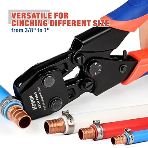 iCrimp Mini PEX Pipe Quick Cinch Tool Set for Stainless Steel Clamp from 3/8-inch to 1-inch with Pex Cutter,20pcs 1/2-inch and 10pcs 3/4-inch Stainless Steel Clamps included - Image 4