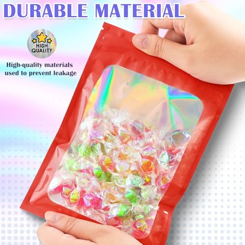 JETMORE 100 Pcs Mylar Bags, Smell Proof Bags Foil Pouch, Holographic Resealable Bags for Small Business, Candy Sample Jewelry Bag Sealable Packaging for Party Favor Food Storage (2.8x3.9in-Red) - Image 4