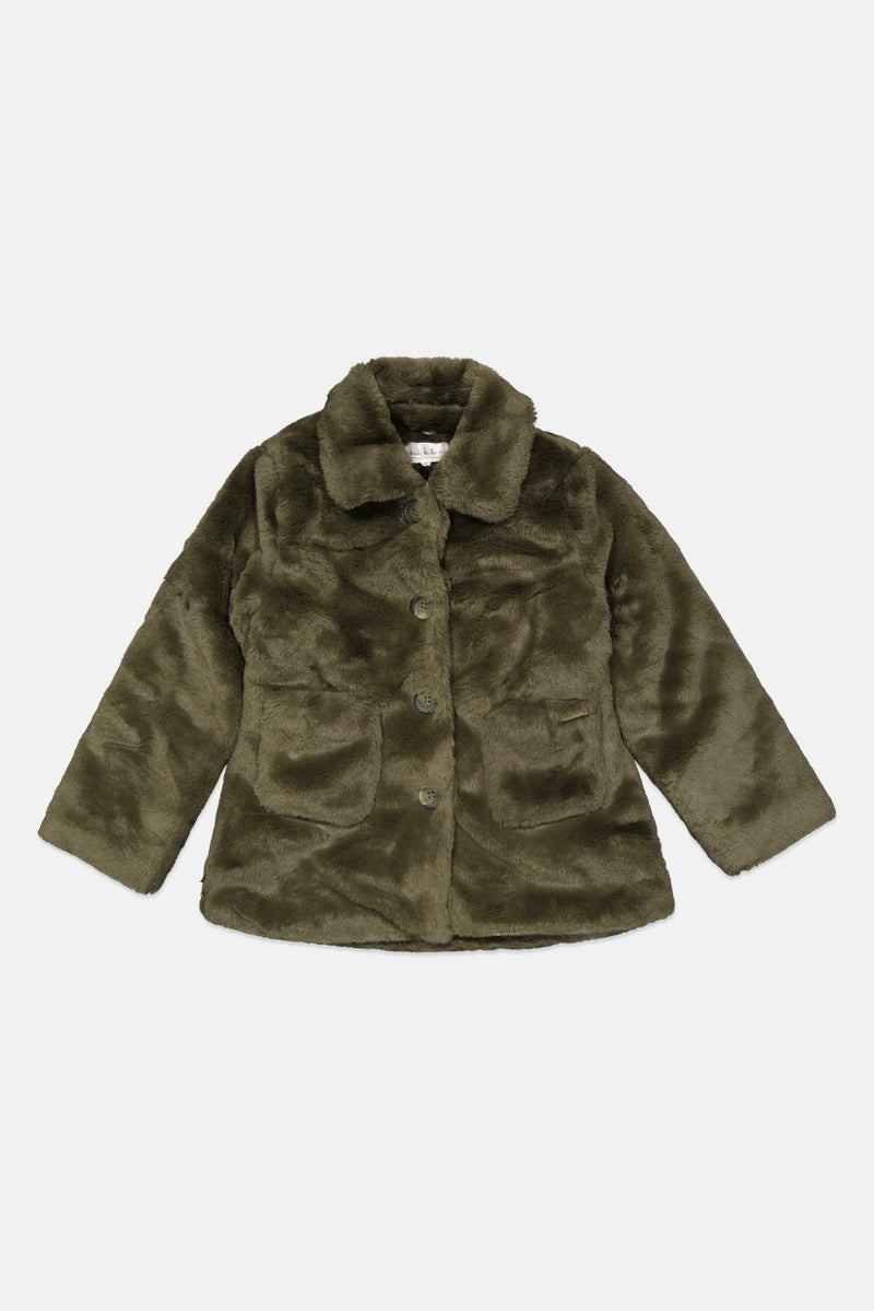 Nicole Miller Kids Girl Faux Fur Softshell Jacket, Moss Green - Image 1