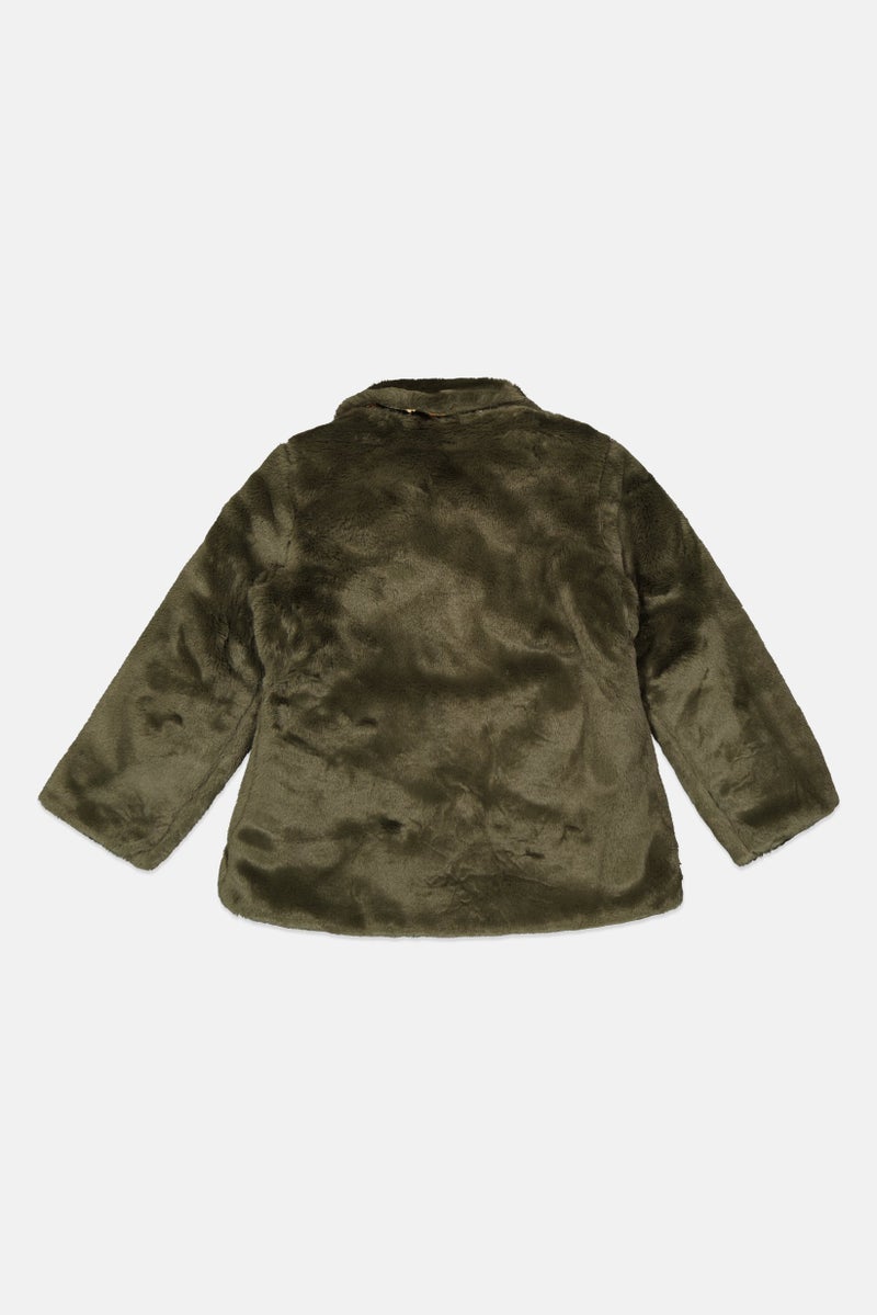 Nicole Miller Kids Girl Faux Fur Softshell Jacket, Moss Green - Image 2