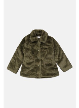 Nicole Miller Kids Girl Faux Fur Softshell Jacket, Moss Green  - Image 1