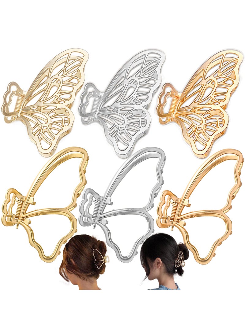 La Jolie Jasmin - 6 Packs Large Metal Butterfly Hair Claw Clips Lady Thick Hair Catch Barrette Nonslip Hair Jaw Clamp Clips Styling Fashion Accessories for Women Girls - Image 1