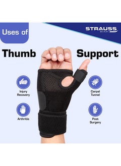 STRAUSS STRAUSS Thumb Support with Wrist Wrap | Thumb Support for Pain Relief, Sprains, Strains, Tendonitis, Soft Tissue Injuries, Carpal Tunnel & Trigger Thumb Immobilizer | Universal Size ,[Fits for Both Hands](Black)  - Image 2