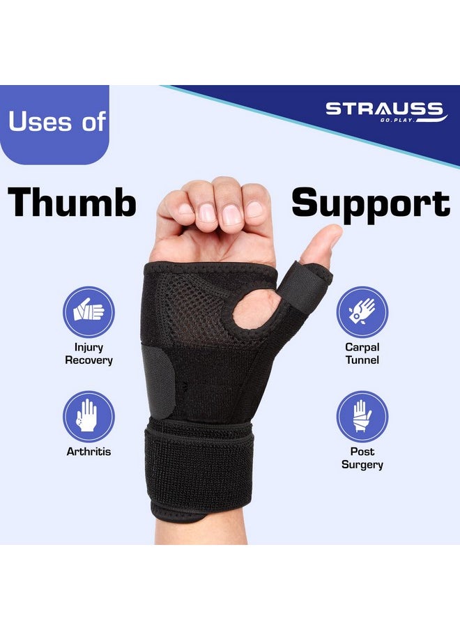 STRAUSS - STRAUSS Thumb Support with Wrist Wrap | Thumb Support for Pain Relief, Sprains, Strains, Tendonitis, Soft Tissue Injuries, Carpal Tunnel & Trigger Thumb Immobilizer | Universal Size ,[Fits for Both Hands](Black) - Image 1