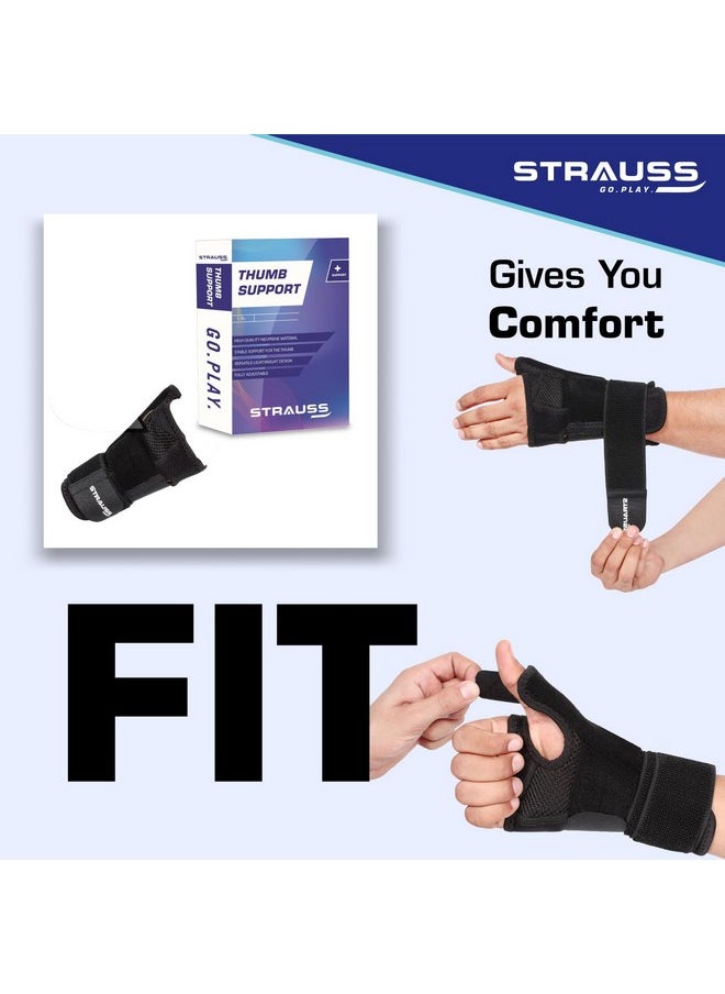 STRAUSS - STRAUSS Thumb Support with Wrist Wrap | Thumb Support for Pain Relief, Sprains, Strains, Tendonitis, Soft Tissue Injuries, Carpal Tunnel & Trigger Thumb Immobilizer | Universal Size ,[Fits for Both Hands](Black) - Image 1