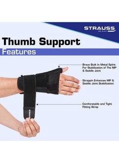 STRAUSS STRAUSS Thumb Support with Wrist Wrap | Thumb Support for Pain Relief, Sprains, Strains, Tendonitis, Soft Tissue Injuries, Carpal Tunnel & Trigger Thumb Immobilizer | Universal Size ,[Fits for Both Hands](Black)  - Image 4