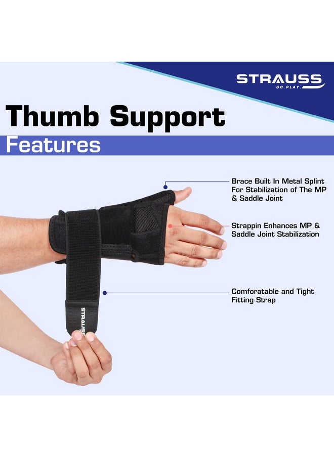 STRAUSS - STRAUSS Thumb Support with Wrist Wrap | Thumb Support for Pain Relief, Sprains, Strains, Tendonitis, Soft Tissue Injuries, Carpal Tunnel & Trigger Thumb Immobilizer | Universal Size ,[Fits for Both Hands](Black) - Image 1