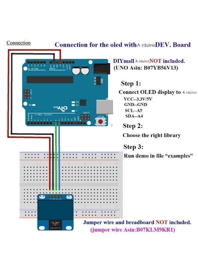 Chabeia 1 Pcs 0.96 Inch OLED I2C IIC Display Module, 128x64 Pixel SSD1315 Mini Self-Luminous, OLED Screen Board Compatible with Arduino (Blue) - Image 3
