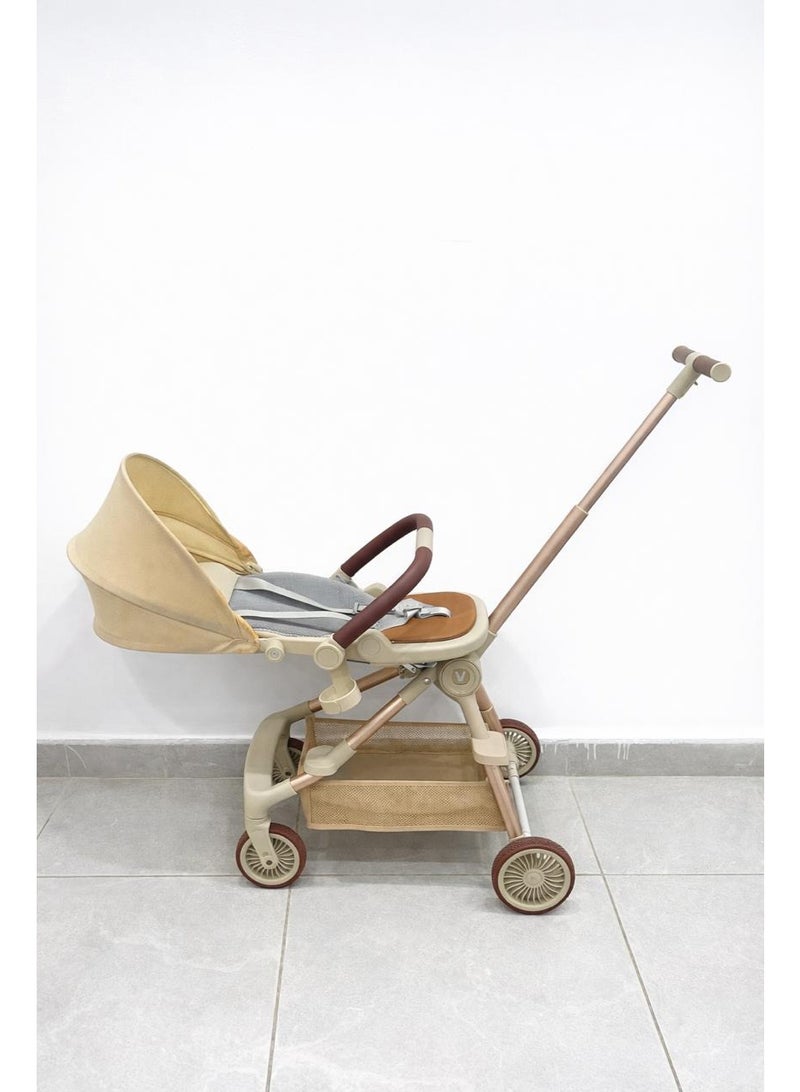 ضحكة  عربة أطفال فاخرة 3 في 1 - خفيفة الوزن، مقعد بوجهين، قابلة للطي بيد واحدة - نظام سفر للمواليد والأطفال - Image 3