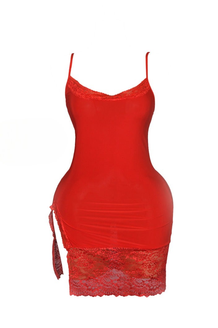WARD women's dress Elegant short  with a side slit and lace on the edges - Image 1