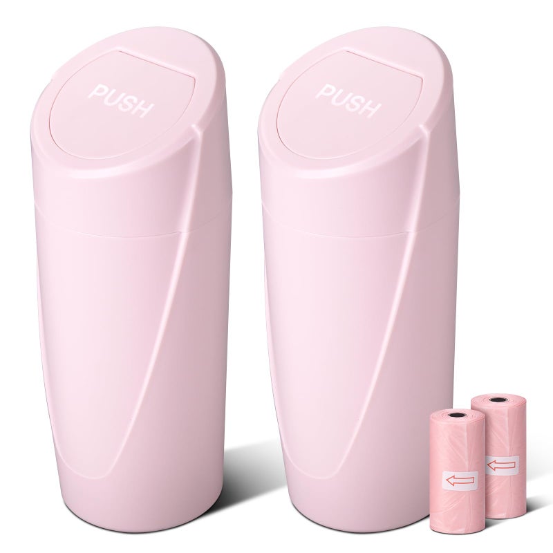 SGLRT Car Trash Can Bin with Lid - 2 Packs Car Garbage Can Cup Holder - Pink Mini Leakproof Vehicle Garbage Bin with 40pcs Trash Bags-Automobile Organizers and Storage for Front Back Seat Accessories - Image 1