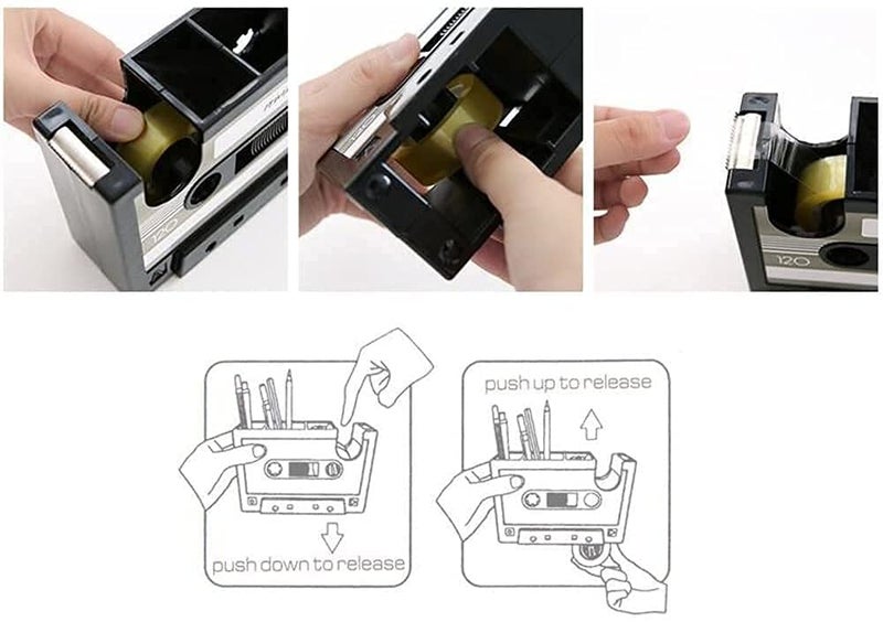 Milcraft Cassette Tape Dispenser Pen Holder Vase Pencil Pot Stationery Desk Tidy Container Office Stationery Supplier Gift-onepalace (Black) - Image 4