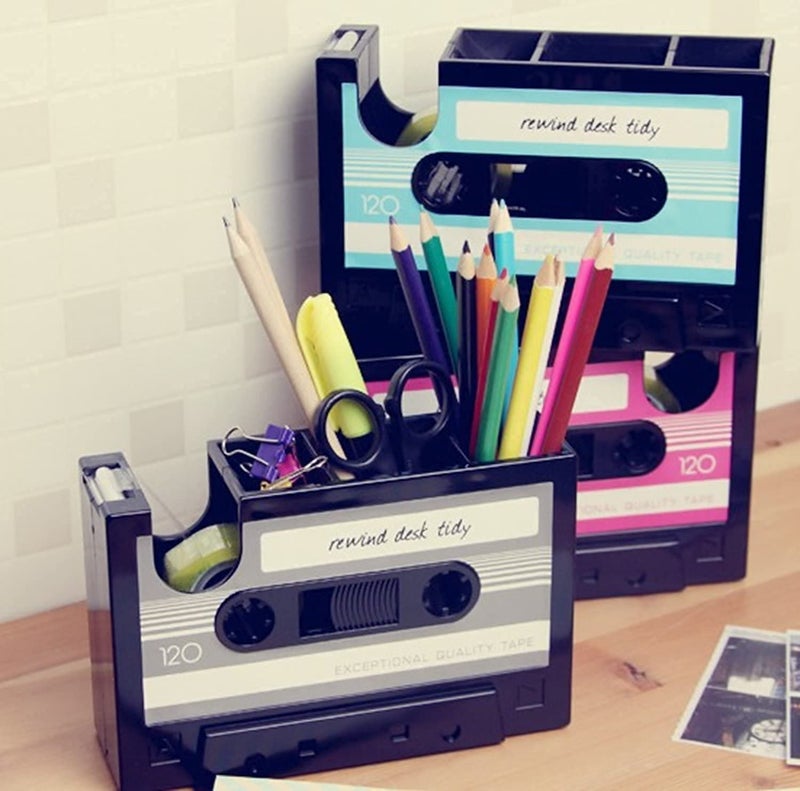 Milcraft Cassette Tape Dispenser Pen Holder Vase Pencil Pot Stationery Desk Tidy Container Office Stationery Supplier Gift-onepalace (Black) - Image 5