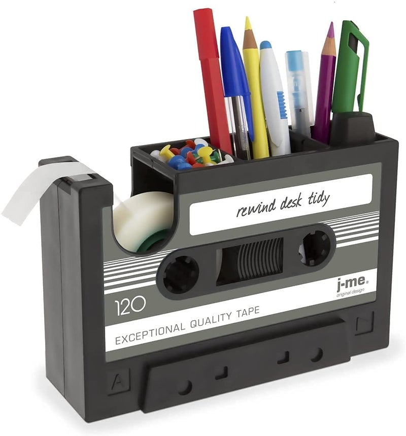 Milcraft Cassette Tape Dispenser Pen Holder Vase Pencil Pot Stationery Desk Tidy Container Office Stationery Supplier Gift-onepalace (Black) - Image 1