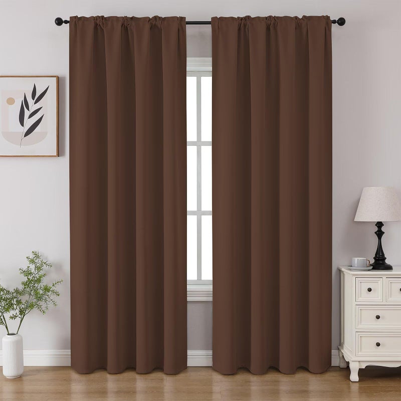 CUCRAF Brown Blackout Curtains 84 inch Length 2 Panels Set, Rod Pocket Room Darkening Drapes for Bedroom Living Room, Insulated Thermal Light Blocking Window Curtain (W52 x L84 Inch) - Image 1
