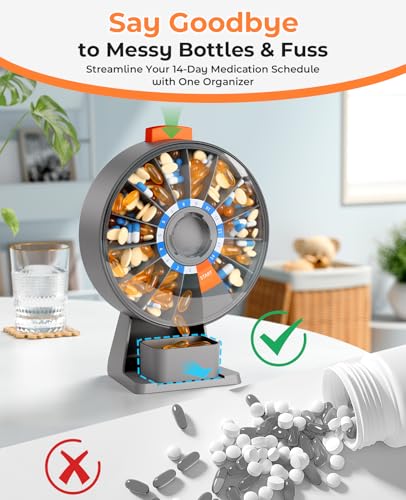 Daviky Pill Dispenser Daily, Large Pill Organizer with Wall-Mounted or Standing Use, 14 Days Pill Container, Push Button Design, Weekly Pill Box for Vitamin, Medicine,Supplement, Fish Oil(Gray) - Image 2
