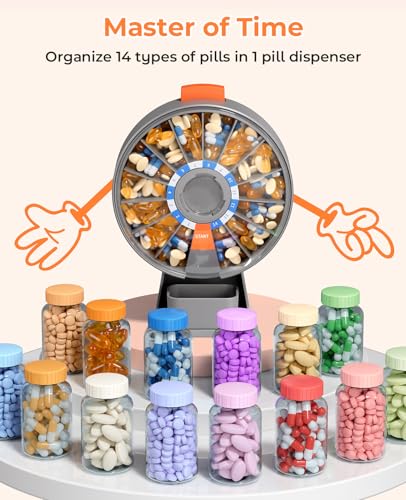Daviky Pill Dispenser Daily, Large Pill Organizer with Wall-Mounted or Standing Use, 14 Days Pill Container, Push Button Design, Weekly Pill Box for Vitamin, Medicine,Supplement, Fish Oil(Gray) - Image 5