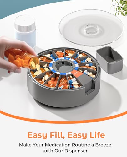 Daviky Pill Dispenser Daily, Large Pill Organizer with Wall-Mounted or Standing Use, 14 Days Pill Container, Push Button Design, Weekly Pill Box for Vitamin, Medicine,Supplement, Fish Oil(Gray) - Image 4
